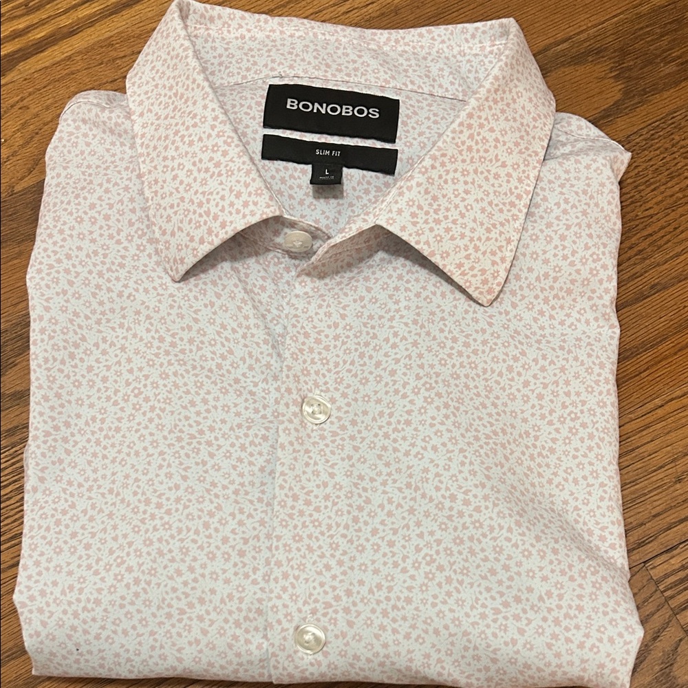 Bonobos White Button-Down Shirt with Light Pink Microprint